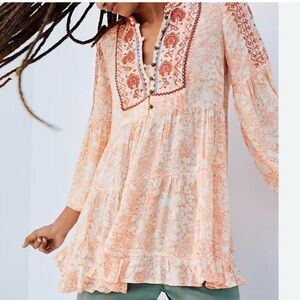 Anthropologie Claudia Embroidered Babydoll Tunic Top Size XS